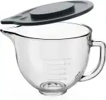 Glasschüssel kompatibel mit KitchenAid 4,5–5 QT Kippkopf-Standmixern, Glas-Rührschüssel Ersatz mit Messmarkierungen und Ausgießer für Küchenhelfer, Mixer-Zubehör, mikrowellen- und gefriergeeignet
