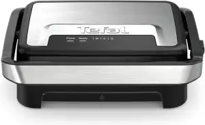 Tefal Inicio Compact 2-in-1 Kontakt- und Paninigrill, 1000 W, kompaktes Design, Edelstahlgehäuse, Saftauffangschale, antihaftbeschichtete Grillplatten, Edelstahl/Schwarz, GC270D10