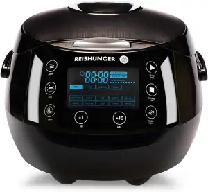 REISHUNGER Digitaler Reiskocher & Dampfgarer Schwarz | 1,5 L bis 8 Personen | Wa