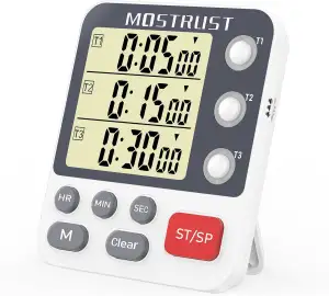 Digitaler Dual-Küchen-Timer, 3 Kanäle Count UP/Down Timer, Kochtimer, großes Dis