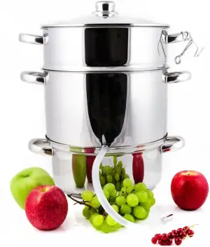 Grafner 8,5 Liter Dampfentsafter aus Edelstahl, Durchmesser Ø26cm, mit Ablasshahn und Glasdeckel, induktionsgeeignet, ideal für Saft und Gelee, Fruchttopf Entsafter Obstpresse Obst Gemüse entsaften