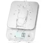 BOMATA Wasserdichte IPX6 Küchenwaage, 0,1g hohe Präzision, 5kg, digitale Waage mit Hintergrundbeleuchtung, Edelstahl-Wägeplattform, geeignet für Lebensmittel, Kochen, Backen, usw. B619 Weiß