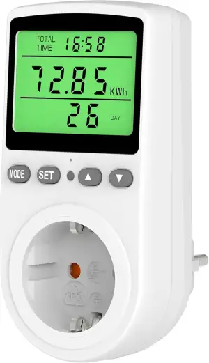 Stromzähler für Steckdose Strommessgerät Energiekostenmessgerät mit LCD Bildschirm Balkonkraftwerk mit 11 Überwachungsmodi Stromverbrauchsmesser mit Überlastsicherung