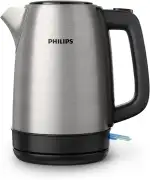 Philips Daily Collection Metall Wasserkocher – 1,7L, Leuchtanzeige, 360°-Basis, Mikro-Sieb-Filter, Flaches Heizelement, Sprungdeckel, Energiesparend, Sicheres Design, Schnelles Aufkochen (HD9350/90)