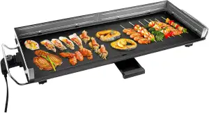 AEWHALE Tischgrill Elektrisch,XXL Plancha-Teppanyaki Grillplatte 2400W mit Wind-