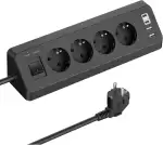 Ecksteckdose mit 2 USB und 2 Type-C, 4 Fach Mehrfachsteckdose mit Schalter, Steckdosenleiste Überspannungsschutz mit 2M Kabel für Küche (Schwarz)