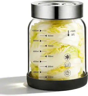 Fermentierglas 1 L mit Gärventil & Schraubdeckel–Kimchi Behälter & Gärglas aus B