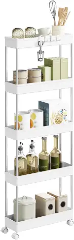 WOLTU Rollwagen 5 Ebenen, Küchenwagen schmal, Servierwagen mit 360° Rollen, Aufbewahrungswagen au...