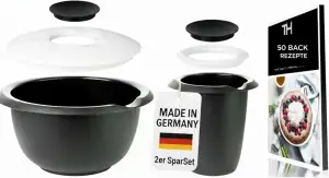 Thiru Rühr-und Backschüssel - mit Spritzschutz Deckel - Rutschfest & BPA frei - 