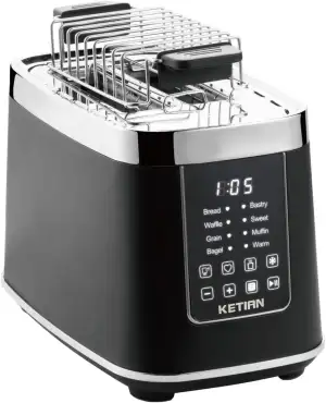 Toaster 2 Scheiben, KETIAN 2 Toast Schlitze mit Brötchenaufsatz, hochwertiger Ed