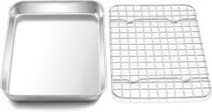 Backblech mit Abkühlgitter, Onader Edelstahl Mini Backform Rechteckig Ofenblech mit Kuchengitter Set, 23,7x17,7x2,5cm, Rostbeständig & Ungiftig