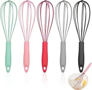 5 Stück Schneebesen Silikon, Silikondrähte Ballonschneebesen, Antihaftbeschichtung, Küchen Schneebesen für Mischen, Schlagen, Aufschäumen und Rühren, 5 Farben