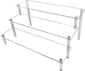 AZEAM Acryl Riser Display Regal Ständer für Amiibo Funko Pops Figuren, Tischplatte klar für Nagellack Gewürz Kosmetik Kunsthandwerk Schmuckständer Cupcake Dessert Figures 3-Stufig 1-Stück (30cm)