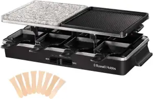 Russell Hobbs Raclette Grill 8 Personen (inkl. 8 Pfännchen & Holzspachtel,2 Tisc
