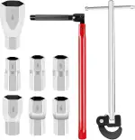 Standhahnmutterschlüssel Set Verstellbarer Hahnmutterschlüssel 8-28mm Armaturenschlüssel mit 7 Hülsenwerkzeug (8-17mm) Universalwerkzeug für Badezimmer Toiletten Wasserhahn