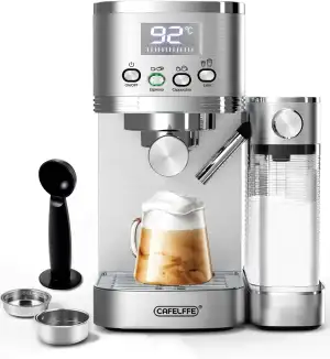 CAFELFFE 6-in-1-Espressomaschine, Siebträgermaschine mit Milchtank, Automatische