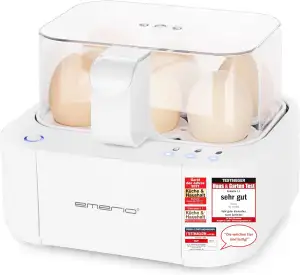 Emerio bester Eierkocher EB-115560 kocht alle drei Garstufen [weich|mittel|hart] in nur einem Kochvorgang mit perfektem Ergebnis und Sprachausgabe, einzigartig in Technik und Design, Modell 2022