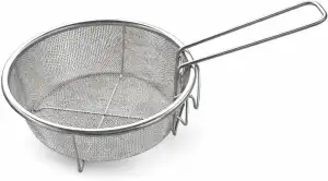 Frittierkorb Edelstahl Rund 20 cm Klappgriff Abnehmbar | Frittierkorb für Topf mit Pfannenhaken und Standfüßen | Frittiersieb Abtropfkorb auch als Nudelkorb nutzbar