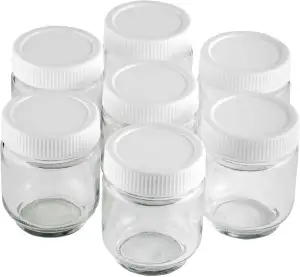 LACOR, 69244, 7 Stück, Joghurtbecher, transparentes Glas mit Schraubdeckel für jeden Joghurt, BPA-frei und spülmaschinenfest, Fassungsvermögen 190 ml, Durchsichtig