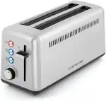 riviera&bar Toaster aus satiniertem Edelstahl 1500W - 2 Extra-Lange Schlitze 25 cm - 6 Bräunungsstufen - Aufwärm- und Auftaufunktionen - Herausnehmbarer Krümelschublade - Rutschfeste Füße