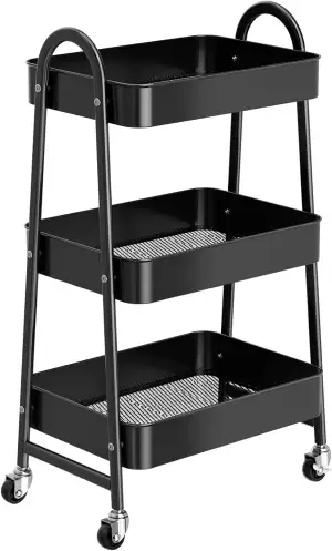 3-stöckiger Metallrollwagen, Schwarz