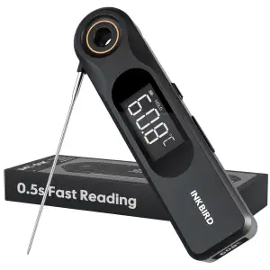 INKBIRD IHT-51K Fleischthermometer Digital, Dual-Display Grillthermometer, 1.8 mm ultradünne Sonde, 0,5 Sekunden Reaktion, IP65 Wasserdicht, Backofenthermometer für Küche, BBQ, Grill, Ofen, Backen