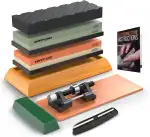 messerschleifstein set 400/1000 und 3000/8000-grit profi, tresor messerschärfer set whetstone set enthält abflachen stein, bambusbasis und 2 rutschsicheren gummi