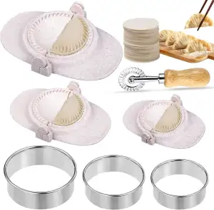 Ravioli Former Dumpling Maker Set 3 Stück Ravioli Maker mit 3 Stück Rundem Tortellini Ausstecher und Teigrad für Potsticker, Pierogi & Gyoza Make