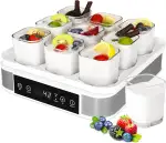 Joghurtbereiter, Griechischer Joghurtmaschine mit Temperatur- und Timer, Automatischer Digitaler Joghurt Maker mit 9 Gläsern, Perfekt für den Heim-Bio-Joghurt, Käse-/Natto-Zubereiter, BPA-frei, 40 W