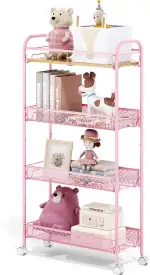 KINGRACK 4-Stufen Schmaler Küchenwagen mit Rollen, Holzplatte & Schiebe-Körben, Rollwagen Metall ...