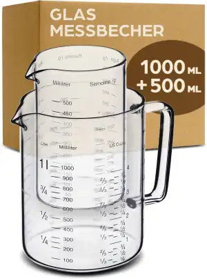 Praknu Glas Messbecher mit Ausguss - 1L & 500ml - Hitzebeständig & Mikrowellengeeignet - Präzise Skala - Ideal zum Backen, Kochen und Mischen (1000ml + 500ml)