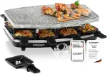 Cloer 6430 Raclette-Grill mit Naturstein, 1200 Watt, 8 Pfännchen antihaftbeschichtet mit wärmeisolierten Griffen, Ganze Platte
