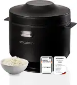 Cloer 6830 Reiskocher mit 1 l Fassungsvermögen, inkl. Dampfaufsatz & spülmaschinengeeignetem Innentopf, 7-Phasen-Technologie, Warmhaltefunktion bis 24 h, Signalton und Wasserstandsanzeige, 350 W