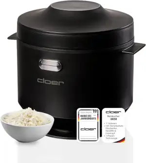 Cloer 6830 Reiskocher mit 1 l Fassungsvermögen, inkl. Dampfaufsatz & spülmaschinengeeignetem Innentopf, 7-Phasen-Technologie, Warmhaltefunktion bis 24 h, Signalton und Wasserstandsanzeige, 350 W