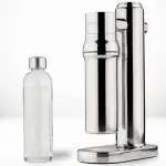 Wassersprudler Edelstahl mit Glasflasche 650 ml – plastikfrei, BPA-frei, geschmacksneutral, spülmaschinengeeignet. Edle Sodamaschine für feinperliges Sprudelwasser. Soda Maker.