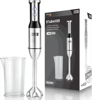 LEBENLANG 1000W Stabmixer Edelstahl - Mit Spritzschutz und 8 Stufen plus Turbo | Hochwertiger Pürierstab Edelstahl und Mixstab | Küche Zauberstab | Hand blender Rührstab Stick - Mixer 1000 watt