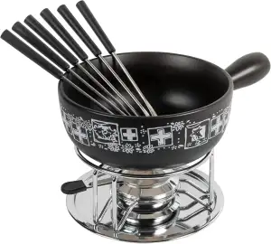 KUHN RIKON Käsefondue Set Suisse schwarz Ø 23 cm, 2.6 Liter, ideal für 4-6 Perso
