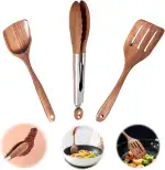 Raheem 3 Stück 30cm Küchenutensilien Set Holz 2 Stück Pfannenwender Holz +1 Stück Holzzange Küche...