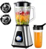 GDOR 1200W Standmixer Glas 2-1 Mixer Smoothie Maker mit 1,5L Glaskrug und 650ml Reisebecher 3 Geschwindigkeiten Hochleistungsmixer Professionell Blender für Smoothies Shakes Gefrorene Getränke Saucen