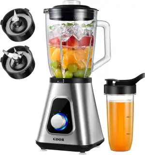 GDOR 1200W Standmixer Glas 2-1 Mixer Smoothie Maker mit 1,5L Glaskrug und 650ml 
