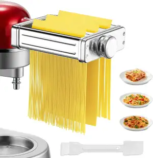 FOHERE 3 in 1 Pasta Zubehör für KitchenAid Standmixer, Edelstahl Nudelaufsatz Set für KitchenAid Nudelvorsatz, Inkl FettuccineSchneider, SpaghettiSchneider & Nudelwalze
