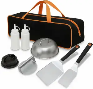 8 Grillbesteck Set, BBQ Grill Zubehör mit Burgerpresse Grillspachtel Edelstahl B