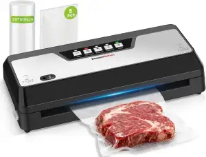 Bonsenkitchen Vakumierergerät für Lebensmittel, Vakuumierer mit Cutter Aufbewahrung, Kompakter für Sous Vide und Meal Prep, Mehrfach-Modi, Inkl. 1 Rolle und 5 Beutel, Schwarz