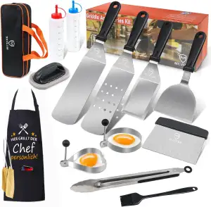 MUJUZE Grillspachtel Set,Edelstahl Teppanyaki Grill Geschenkset für Männer Papa,