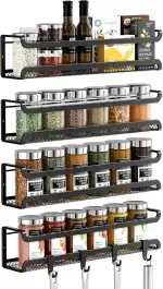 Gewürzregal-Organizer 4 Stück, Wandmontierter Selbstklebender Gewürzhalter für den Innenschrank, mit beweglichen 4 Haken