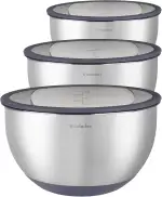 Winzbacher - Schüssel Set aus 304 Edelstahl mit GLAS-Deckel [3er Set] 1l + 2.5l + 4.5l | Rührschü...