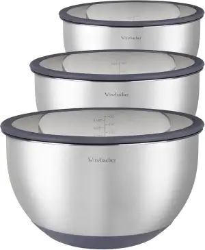 Winzbacher - Schüssel Set aus 304 Edelstahl mit GLAS-Deckel [3er Set] 1l + 2.5l 