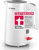 Bosch kabelloser Wasserkocher MyMoment TWK2M161, Abschaltautomatik, Überhitzungsschutz, Tassenanzeige, entnehmbarer Kalkfilter, Trockengehschutz, Dampfstopp-Automatik, 1,7 L, 2400 W, Weiß matt