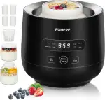 FOHERE Joghurtbereiter, Joghurt inkl. 2 XXL Glasbehälter 2000 ml und 1400 ml, 4 Keramik Portionsbecher à 125 ml, 8 Voreingestellte Programme, Maker für Griechischer Joghurt, Käse, Natto, Reiswein