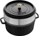 STAUB Gusseisen Bräter/Cocotte, mit Dämpfeinsatz, Rund 26 cm, 5,2 L, mit mattschwarzer Emaillierung im Inneren des Topfes, Schwarz